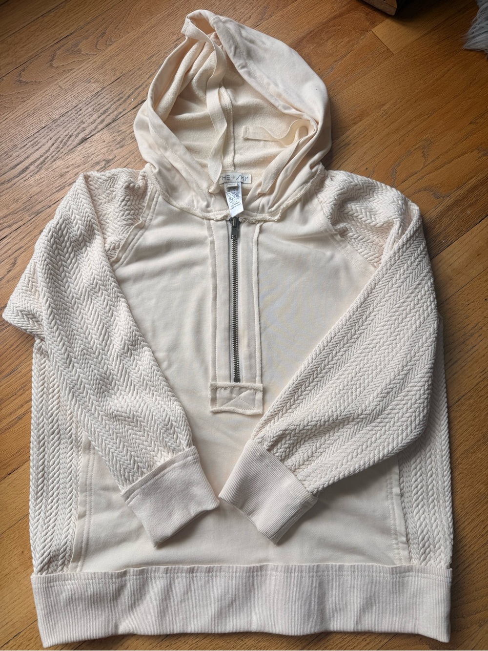 She + Sky Textured Knit Half-Zip Hoodie Cream Small